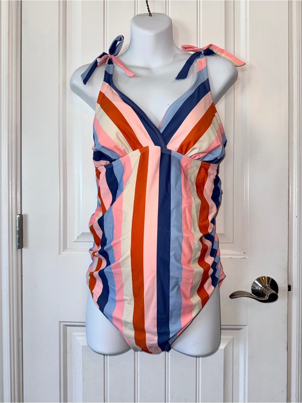 Isabel Maternity by Ingrid & Isabel Multicolor Striped Tie-Shoulder One-Piece